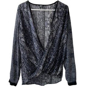 Buffalo by David Britton Sheer Black & White Snakeskin Print Wrap Blouse Medium